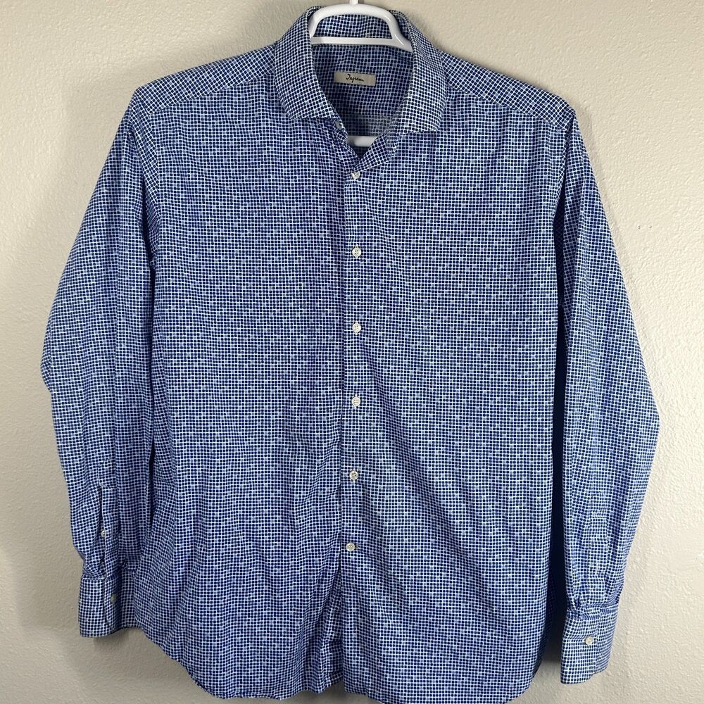 Men's Ingram Blue White Gingham Checkered Long Sleeve Button Down Shirt XL